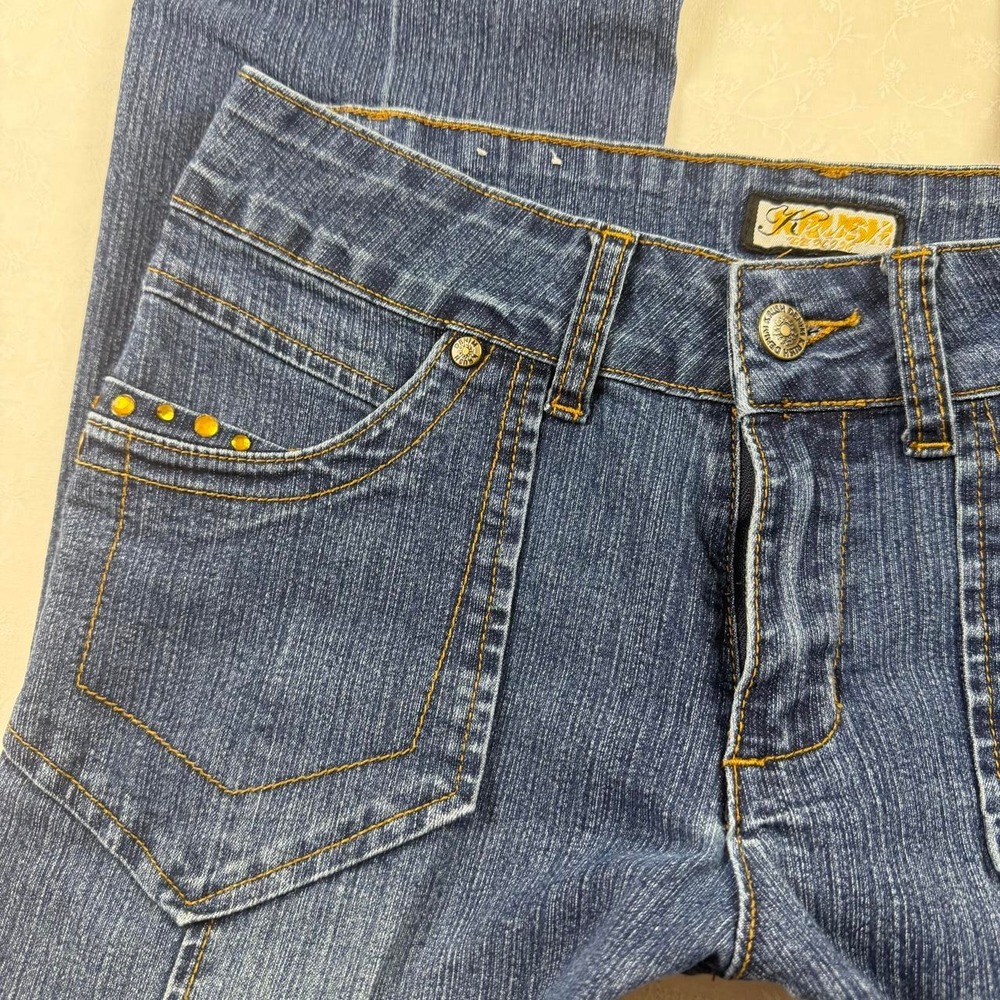 Y2K Krush Low Rise Rhinestone Bootcut Jeans — Size 6 - Picture 2 of 6